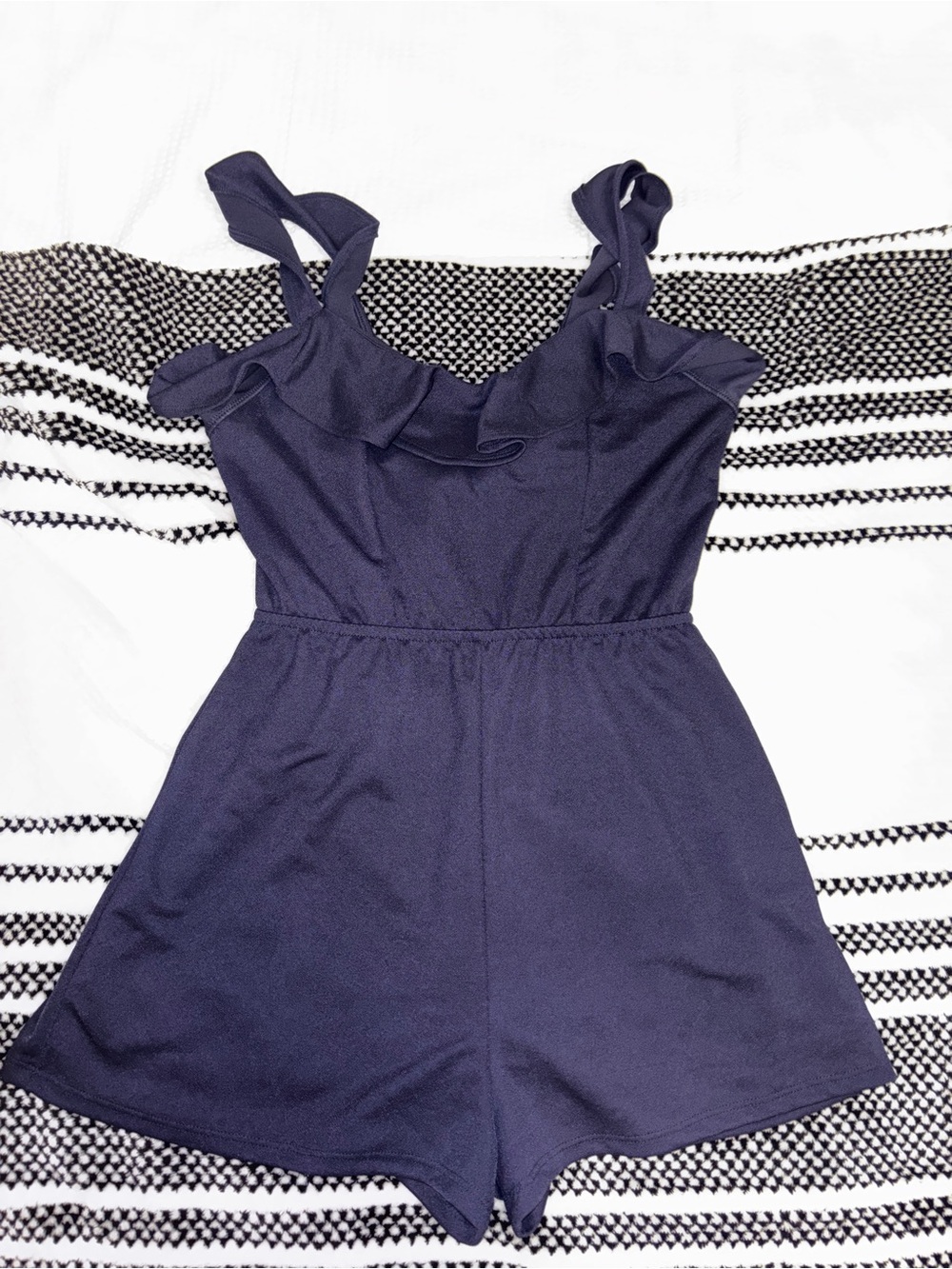 Navy Ruffle Strap Romper - One Piece - Picture 3 of 6